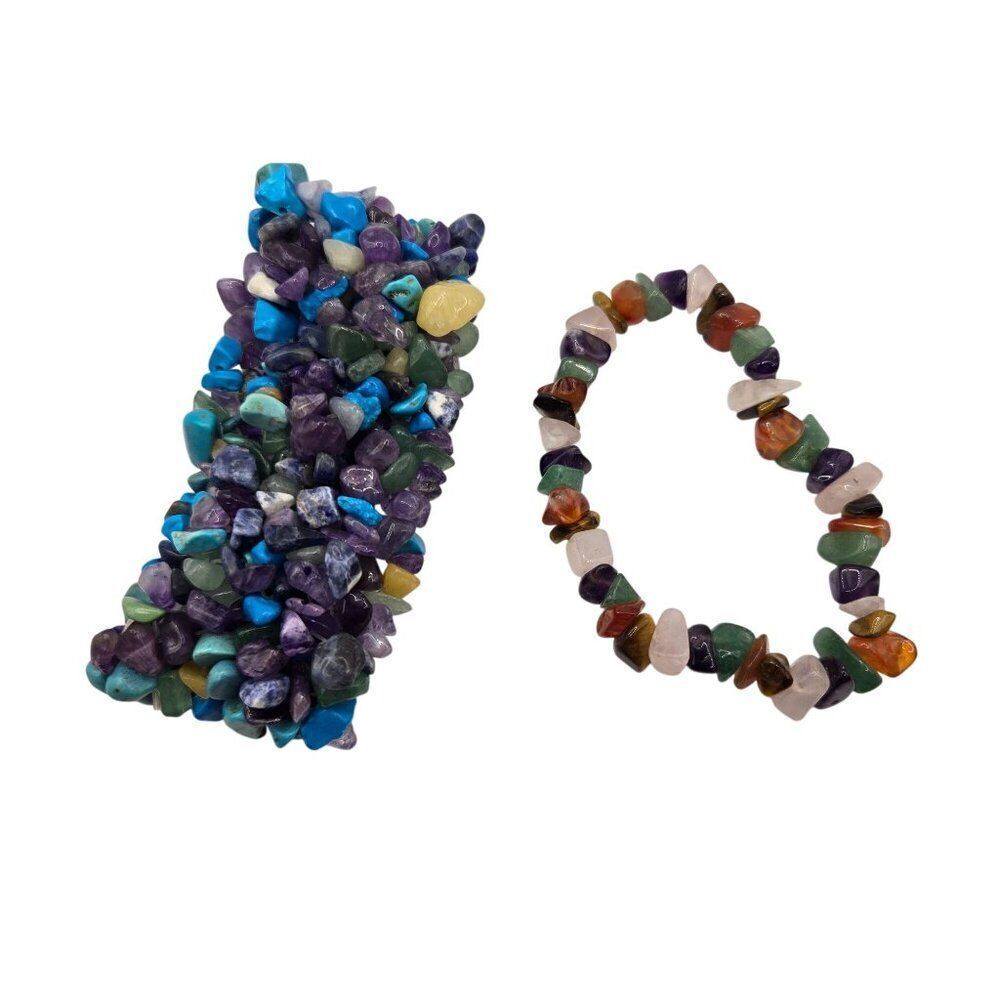 Vintage Gemstone Chip Stretch Bracelet Lot of 2 Turquoise Amethyst Multi